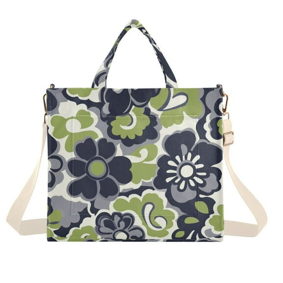 FORMRS Womens Corduroy Tote Bag Crossbody Shoulder Handbag with Pocket, Retro Floral Pattern