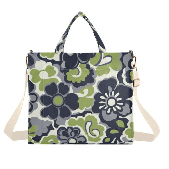 FORMRS Womens Corduroy Tote Bag Crossbody Shoulder Handbag with Pocket, Retro Floral Pattern