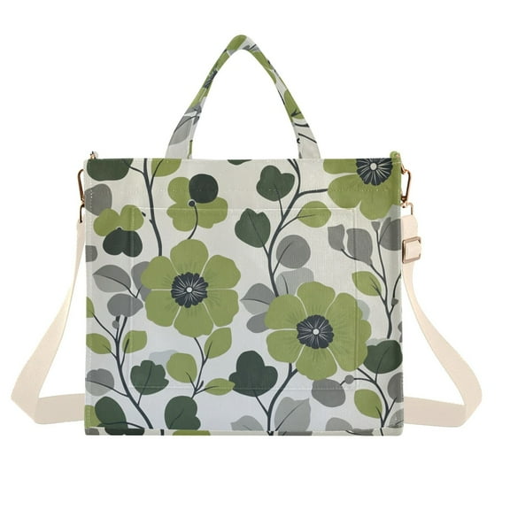 FORMRS Womens Corduroy Tote Bag Crossbody Shoulder Handbag with Pocket, Retro Flower Print