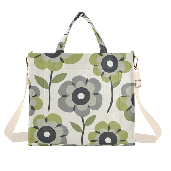 FORMRS Womens Corduroy Tote Bag Crossbody Shoulder Handbag with Pocket, Retro Flower