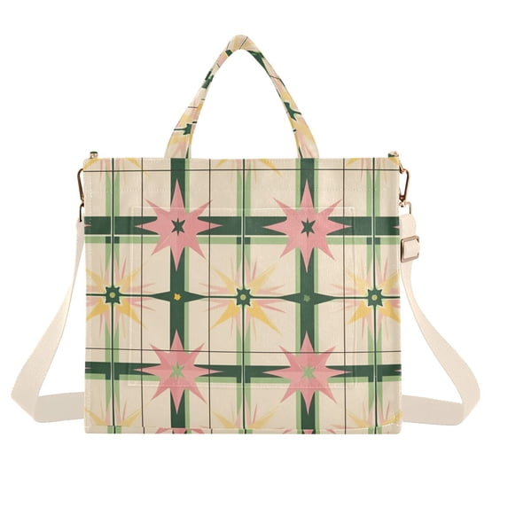 FORMRS Womens Corduroy Tote Bag Crossbody Shoulder Handbag with Pocket, Retro Green Stars