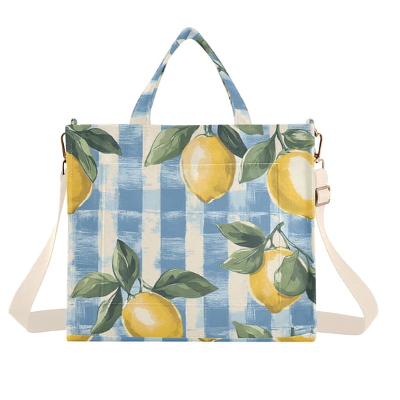 FORMRS Womens Corduroy Tote Bag Crossbody Shoulder Handbag with Pocket, Retro Lemon Leaves