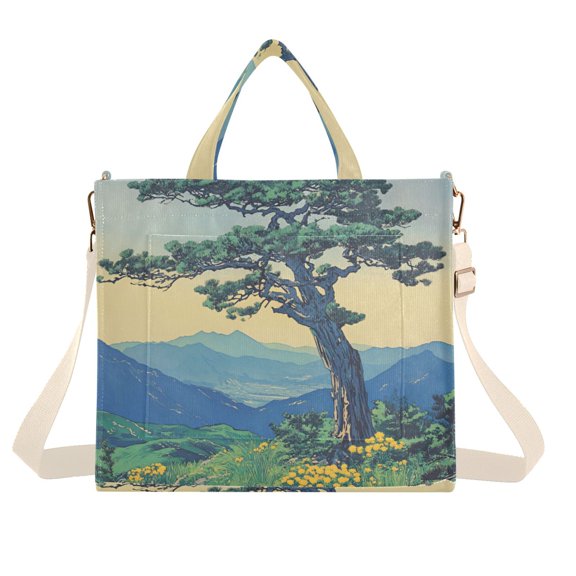 FORMRS Womens Corduroy Tote Bag Crossbody Shoulder Handbag with Pocket, Retro Mountain