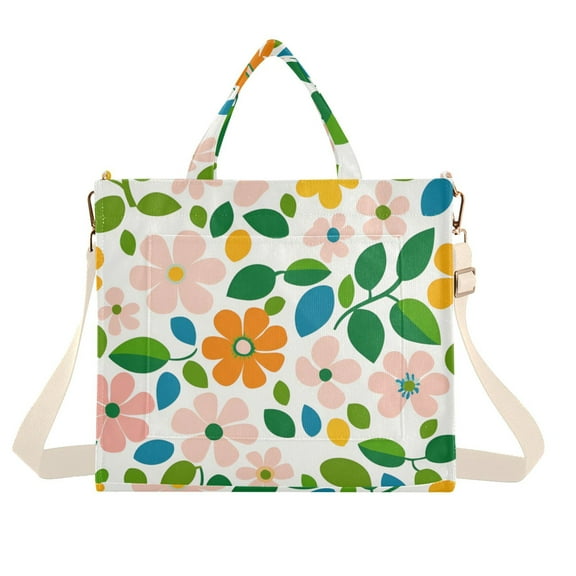 FORMRS Womens Corduroy Tote Bag Crossbody Shoulder Handbag with Pocket, Retro Orange Floral