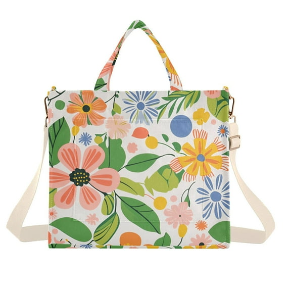 FORMRS Womens Corduroy Tote Bag Crossbody Shoulder Handbag with Pocket, Retro Pink Floral