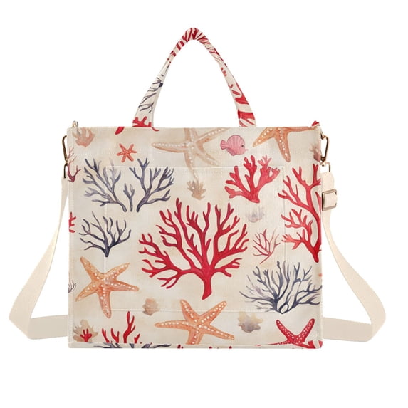FORMRS Womens Corduroy Tote Bag Crossbody Shoulder Handbag with Pocket, Retro Starfish