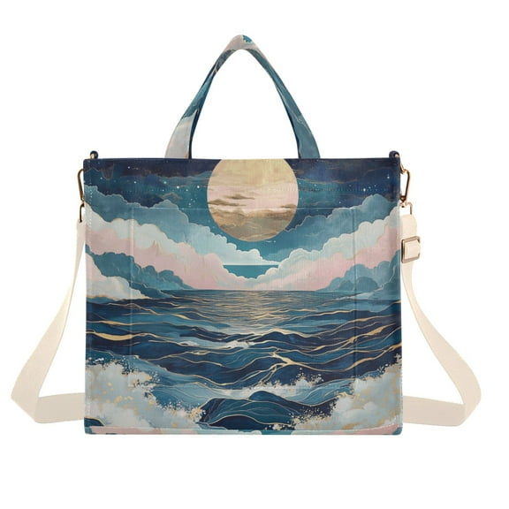 FORMRS Womens Corduroy Tote Bag Crossbody Shoulder Handbag with Pocket, Rolling Waves