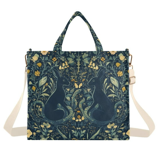 FORMRS Womens Corduroy Tote Bag Crossbody Shoulder Handbag with Pocket, Shadowy Forest Pattern