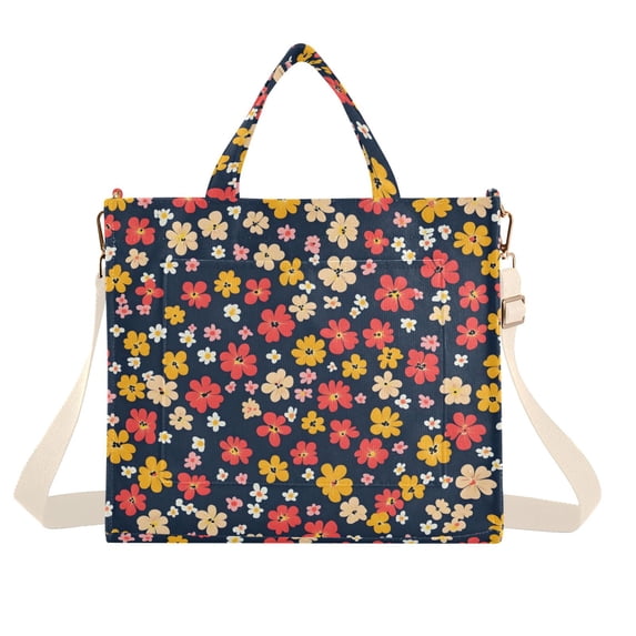 FORMRS Womens Corduroy Tote Bag Crossbody Shoulder Handbag with Pocket, Small Colorful Flower