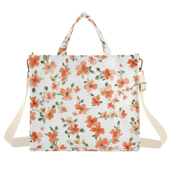 FORMRS Womens Corduroy Tote Bag Crossbody Shoulder Handbag with Pocket, Small Floral Blooms