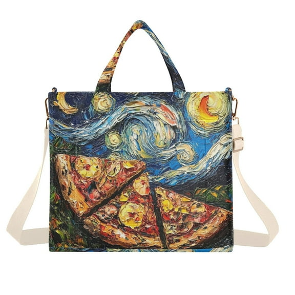 FORMRS Womens Corduroy Tote Bag Crossbody Shoulder Handbag with Pocket, Starry Pizza