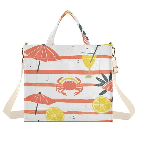 FORMRS Womens Corduroy Tote Bag Crossbody Shoulder Handbag with Pocket, Striped Crab