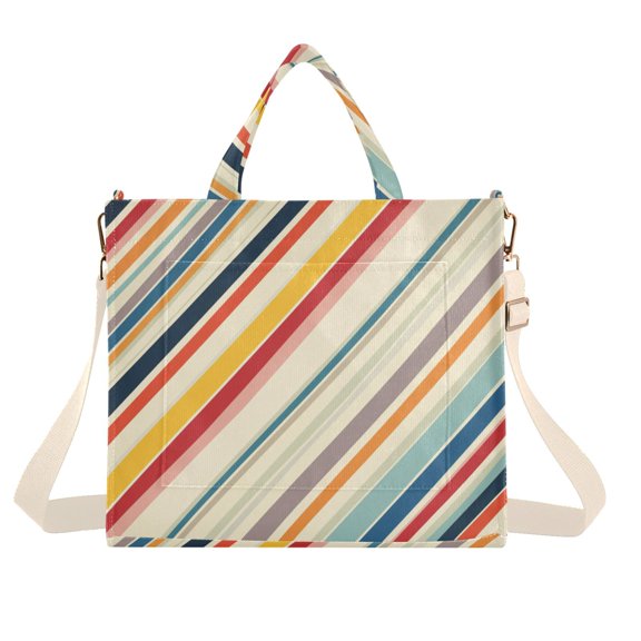 FORMRS Womens Corduroy Tote Bag Crossbody Shoulder Handbag with Pocket, Striped Pattern