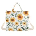 thumbnail image 1 of FORMRS Womens Corduroy Tote Bag Crossbody Shoulder Handbag with Pocket, Sunflowers and Leaves Pattern, 1 of 7