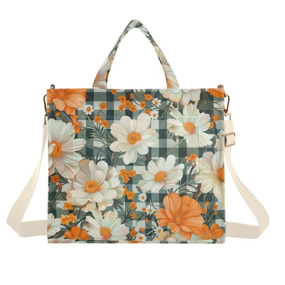 FORMRS Womens Corduroy Tote Bag Crossbody Shoulder Handbag with Pocket, Sunny Blooms