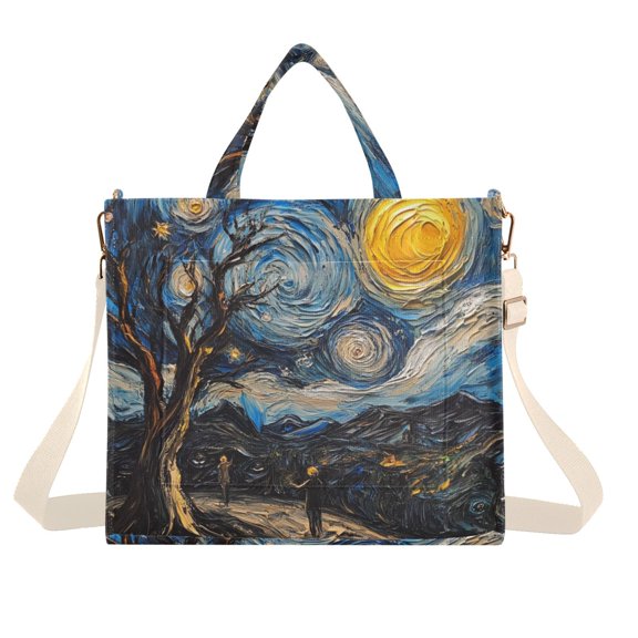 FORMRS Womens Corduroy Tote Bag Crossbody Shoulder Handbag with Pocket, Swirling Starry Sky