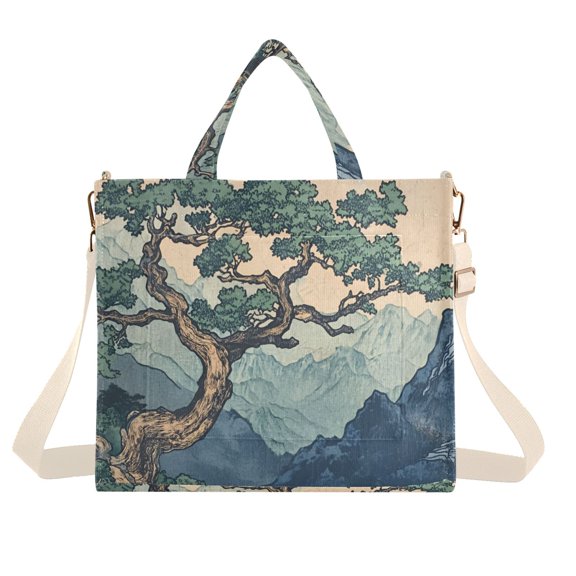 FORMRS Womens Corduroy Tote Bag Crossbody Shoulder Handbag with Pocket, Tree in The Mountains