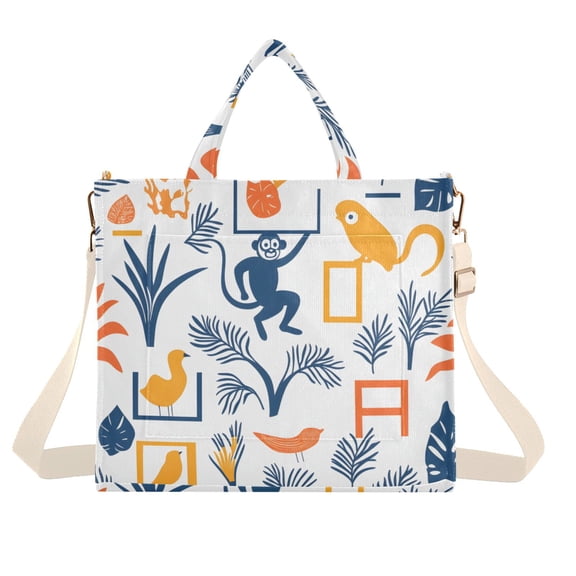 FORMRS Womens Corduroy Tote Bag Crossbody Shoulder Handbag with Pocket, Tropical Jungle Vibes