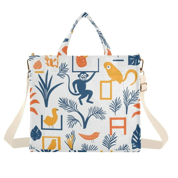 FORMRS Womens Corduroy Tote Bag Crossbody Shoulder Handbag with Pocket, Tropical Jungle Vibes