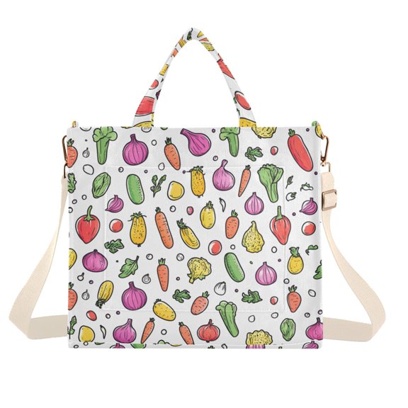 FORMRS Womens Corduroy Tote Bag Crossbody Shoulder Handbag with Pocket, Various Vegetables Pattern