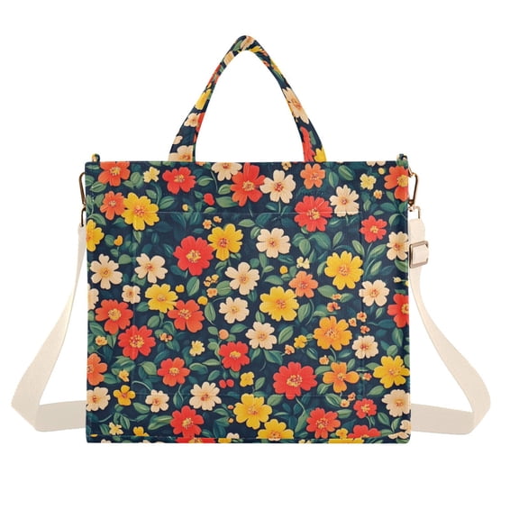 FORMRS Womens Corduroy Tote Bag Crossbody Shoulder Handbag with Pocket, Vibrant Flowers