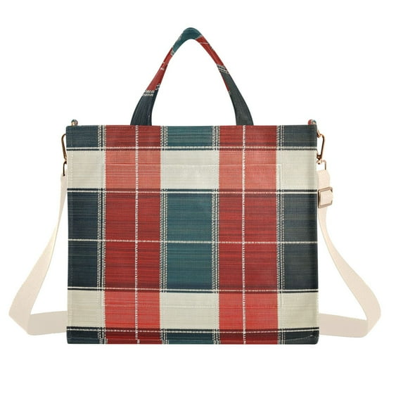 FORMRS Womens Corduroy Tote Bag Crossbody Shoulder Handbag with Pocket, Vibrant Red Tartan Pattern