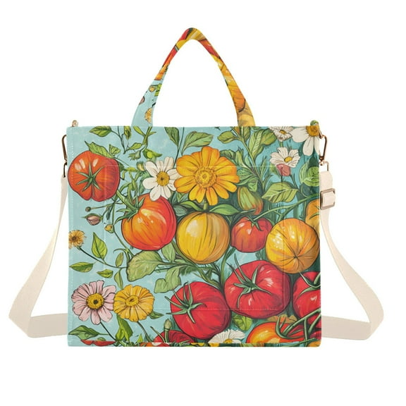 FORMRS Womens Corduroy Tote Bag Crossbody Shoulder Handbag with Pocket, Vibrant Tomatoes