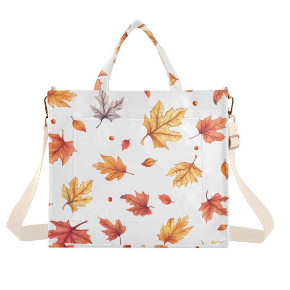 FORMRS Womens Corduroy Tote Bag Crossbody Shoulder Handbag with Pocket, Watercolor Autumn Leaves