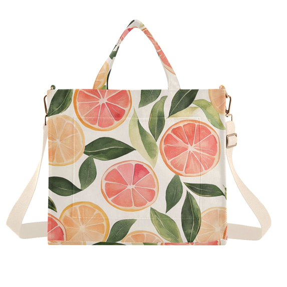 FORMRS Womens Corduroy Tote Bag Crossbody Shoulder Handbag with Pocket, Watercolor Grapefruit