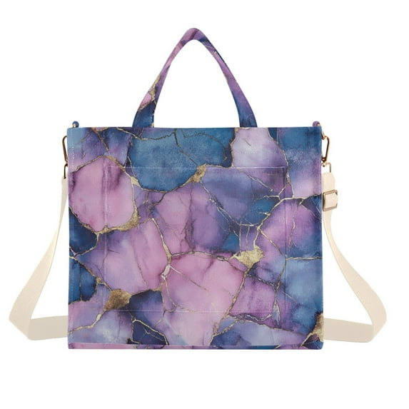 FORMRS Womens Corduroy Tote Bag Crossbody Shoulder Handbag with Pocket, Watercolor Pink Marble Pattern