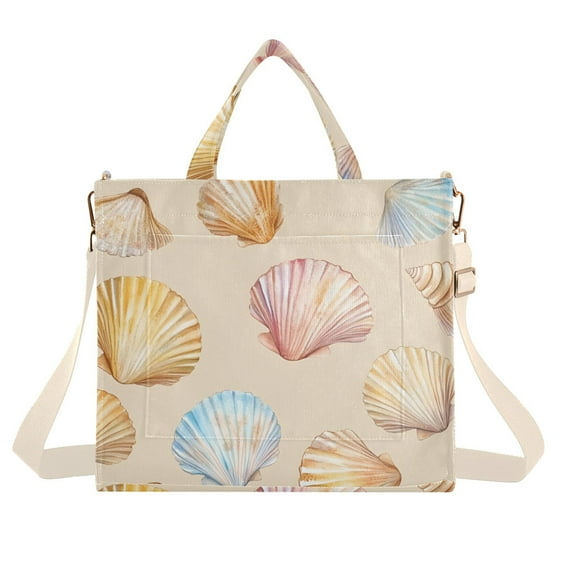 FORMRS Womens Corduroy Tote Bag Crossbody Shoulder Handbag with Pocket, Watercolor Seashell