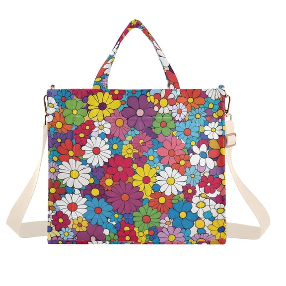 FORMRS Womens Corduroy Tote Bag Crossbody Shoulder Handbag with Pocket, Whimsical Floral