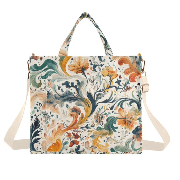 FORMRS Womens Corduroy Tote Bag Crossbody Shoulder Handbag with Pocket, Whimsical Leaves