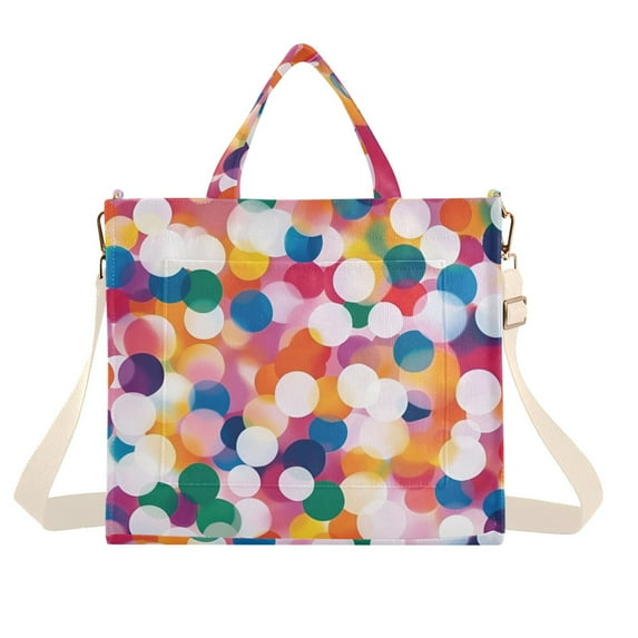 FORMRS Womens Corduroy Tote Bag Crossbody Shoulder Handbag with Pocket, White Colorful Circles