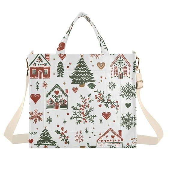 FORMRS Womens Corduroy Tote Bag Crossbody Shoulder Handbag with Pocket, White Nordic Christmas House