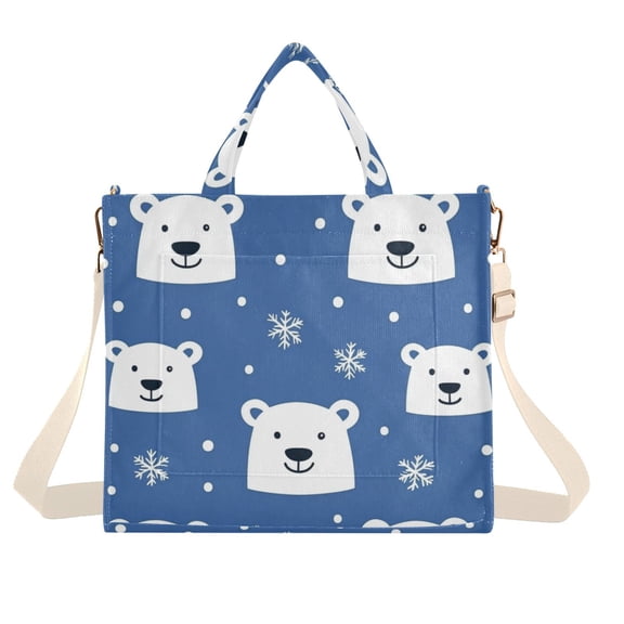FORMRS Womens Corduroy Tote Bag Crossbody Shoulder Handbag with Pocket, White Polar Bear
