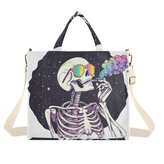 FORMRS Womens Corduroy Tote Bag Crossbody Shoulder Handbag with Pocket, White Skeleton