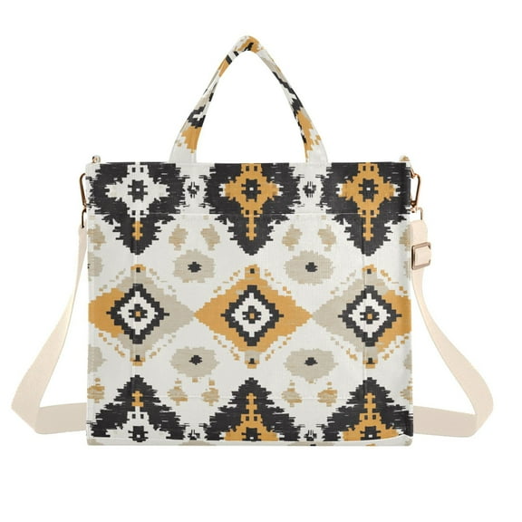 FORMRS Womens Corduroy Tote Bag Crossbody Shoulder Handbag with Pocket, White and Black