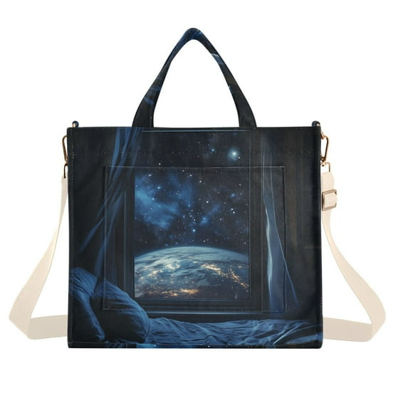 FORMRS Womens Corduroy Tote Bag Crossbody Shoulder Handbag with Pocket, Window Earth