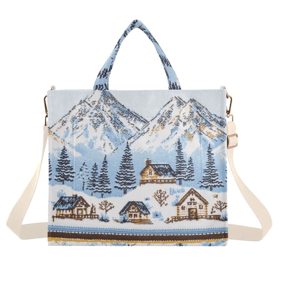FORMRS Womens Corduroy Tote Bag Crossbody Shoulder Handbag with Pocket, Winter Village