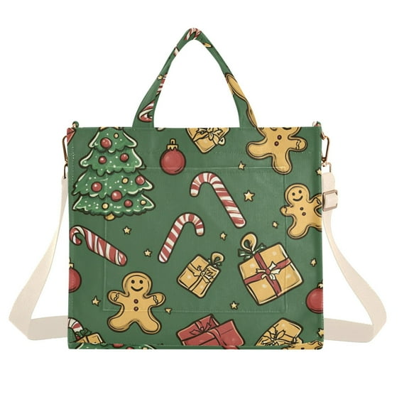 FORMRS Womens Corduroy Tote Bag Crossbody Shoulder Handbag with Pocket, Yellow Christmas Gingerbread