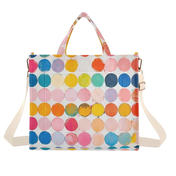 FORMRS Womens Corduroy Tote Bag Crossbody Shoulder Handbag with Pocket, Yellow Circles