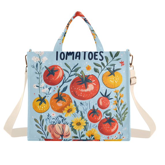 FORMRS Womens Corduroy Tote Bag Crossbody Shoulder Handbag with Pocket, Yellow Floral Tomatoes