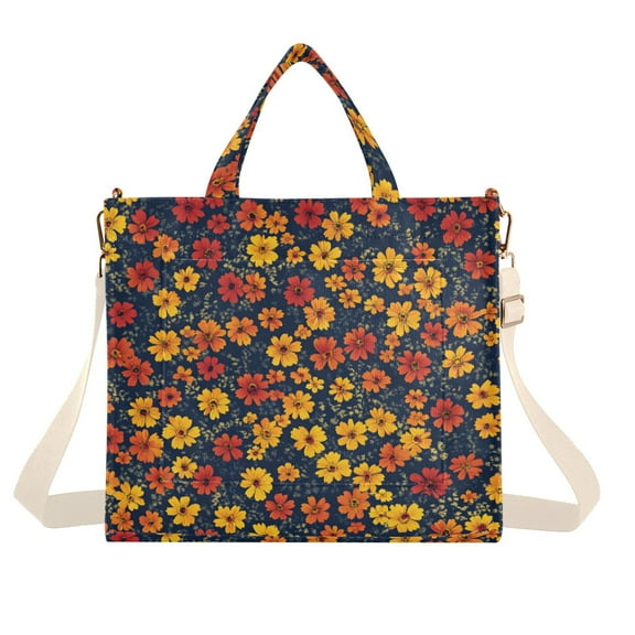 FORMRS Womens Corduroy Tote Bag Crossbody Shoulder Handbag with Pocket, Yellow Floral