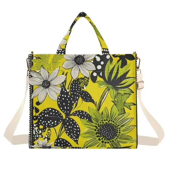 FORMRS Womens Corduroy Tote Bag Crossbody Shoulder Handbag with Pocket, Yellow Flowers