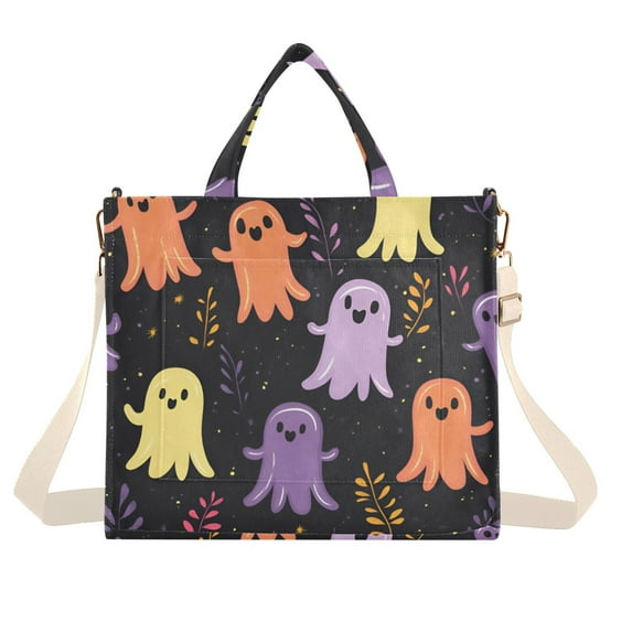 FORMRS Womens Corduroy Tote Bag Crossbody Shoulder Handbag with Pocket, Yellow Halloween Ghosts