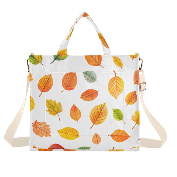 FORMRS Womens Corduroy Tote Bag Crossbody Shoulder Handbag with Pocket, Yellow Leaves