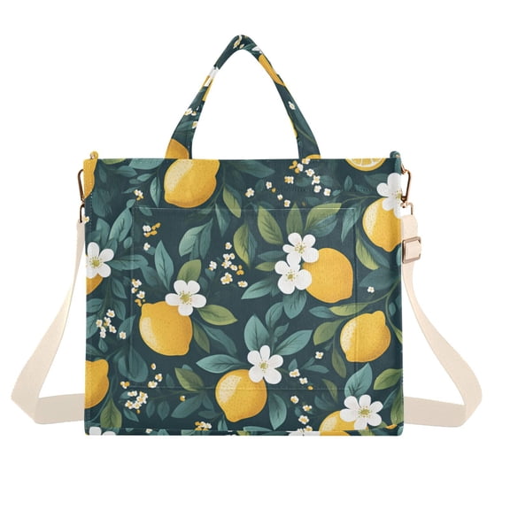 FORMRS Womens Corduroy Tote Bag Crossbody Shoulder Handbag with Pocket, Yellow Lemons