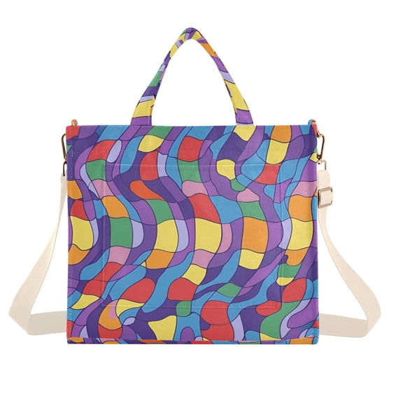 FORMRS Womens Corduroy Tote Bag Crossbody Shoulder Handbag with Pocket, Yellow Wavy Plaid