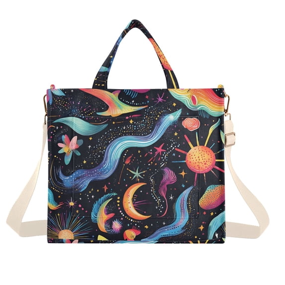FORMRS Womens Corduroy Tote Bag Crossbody Shoulder Handbag with Pocket, Zodiac Stars